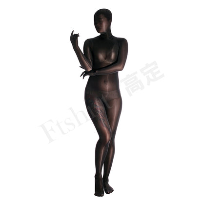 High-density glossy thick black stockings Zentai Suit