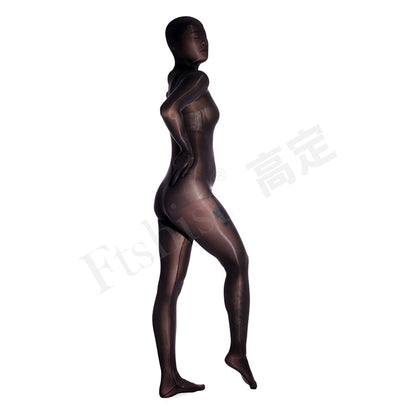 High-density glossy thick black stockings Zentai Suit